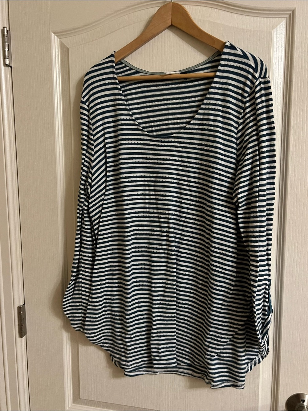 Anthropologie Turqoise and White Striped Long-Sleeve Scoop Neck Top